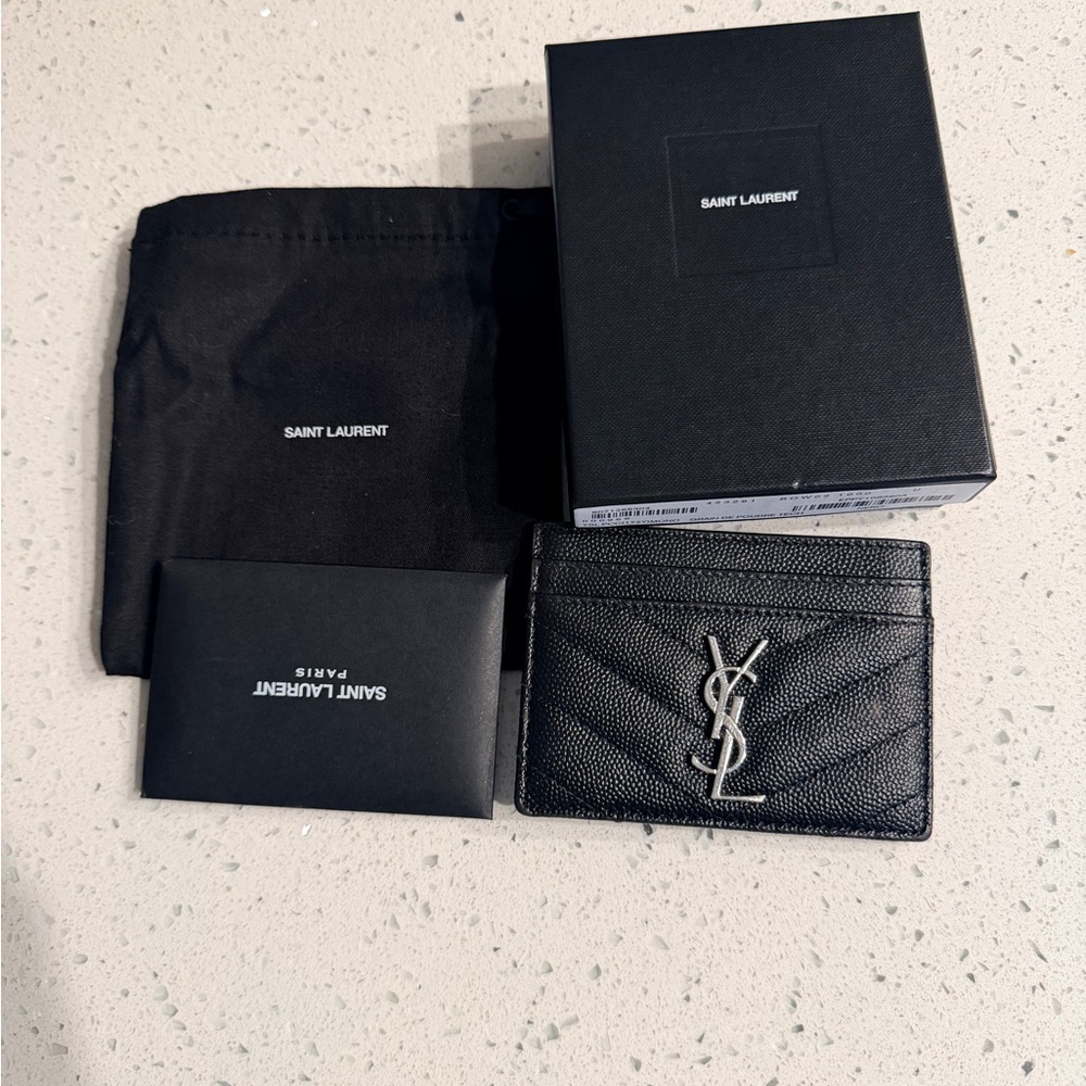 Saint Laurent Black Card Holder with Silver Logo - Picture 2 of 7